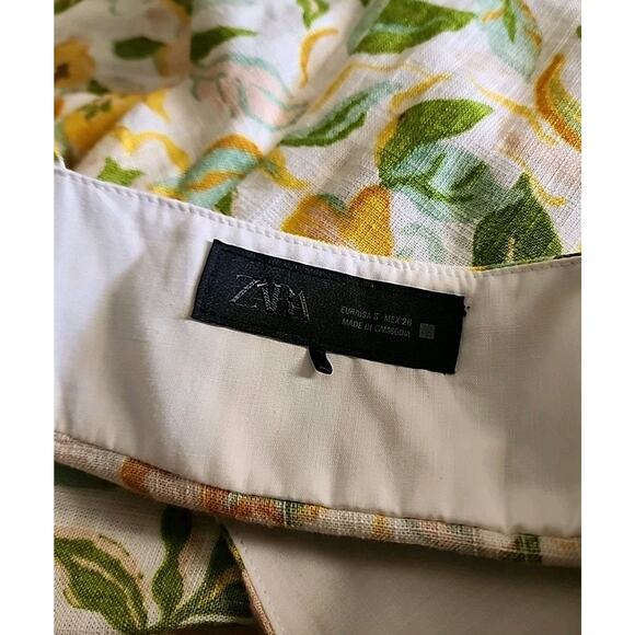ZARA Strappy Floral Linen Sun Dress Small 8351/037/330 Party Brunch Ruched Bust - Picture 6 of 7